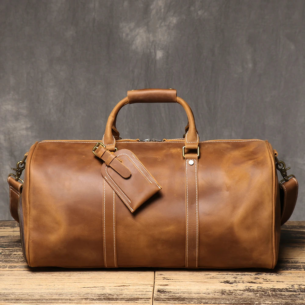BARREL Cowhide Leather Handbag with Shoe Compartment
