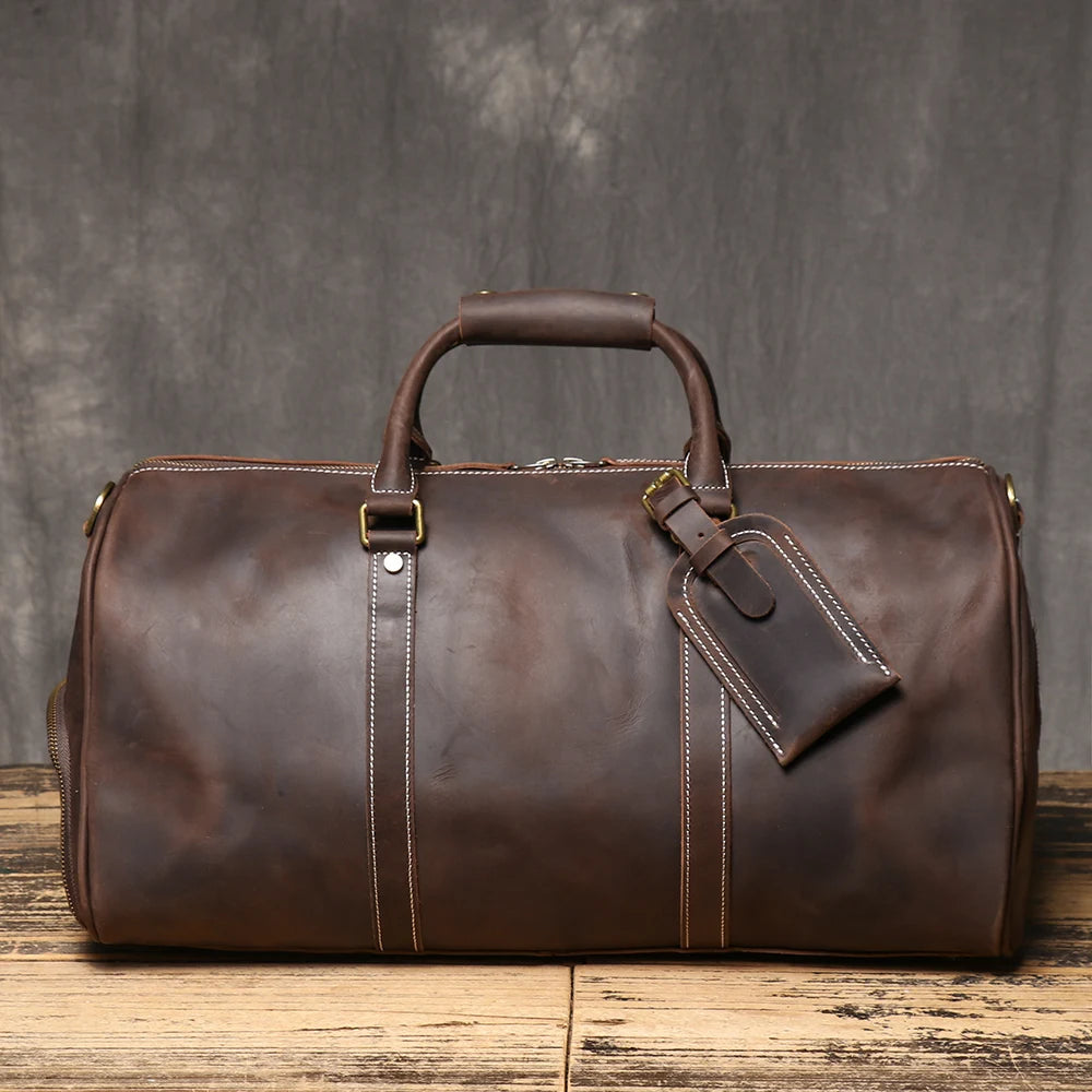 BARREL Cowhide Leather Handbag with Shoe Compartment