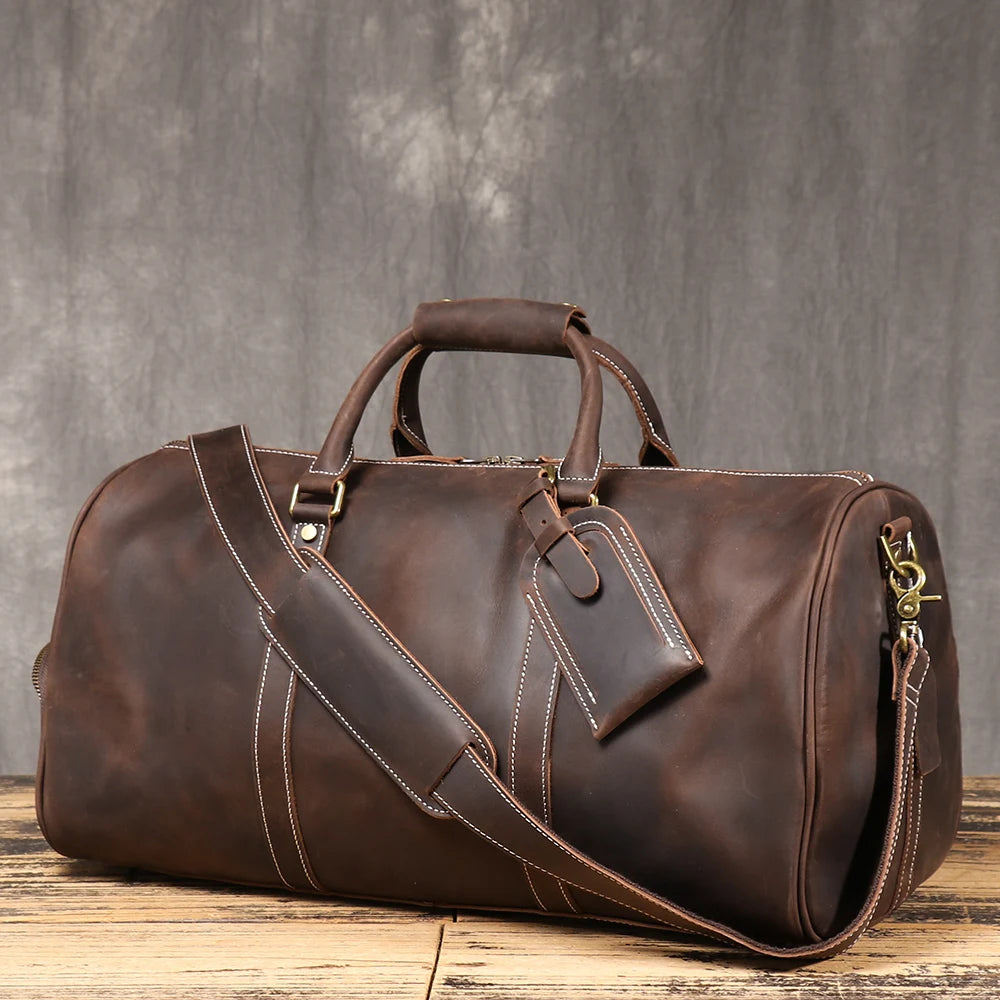 BARREL Cowhide Leather Handbag with Shoe Compartment