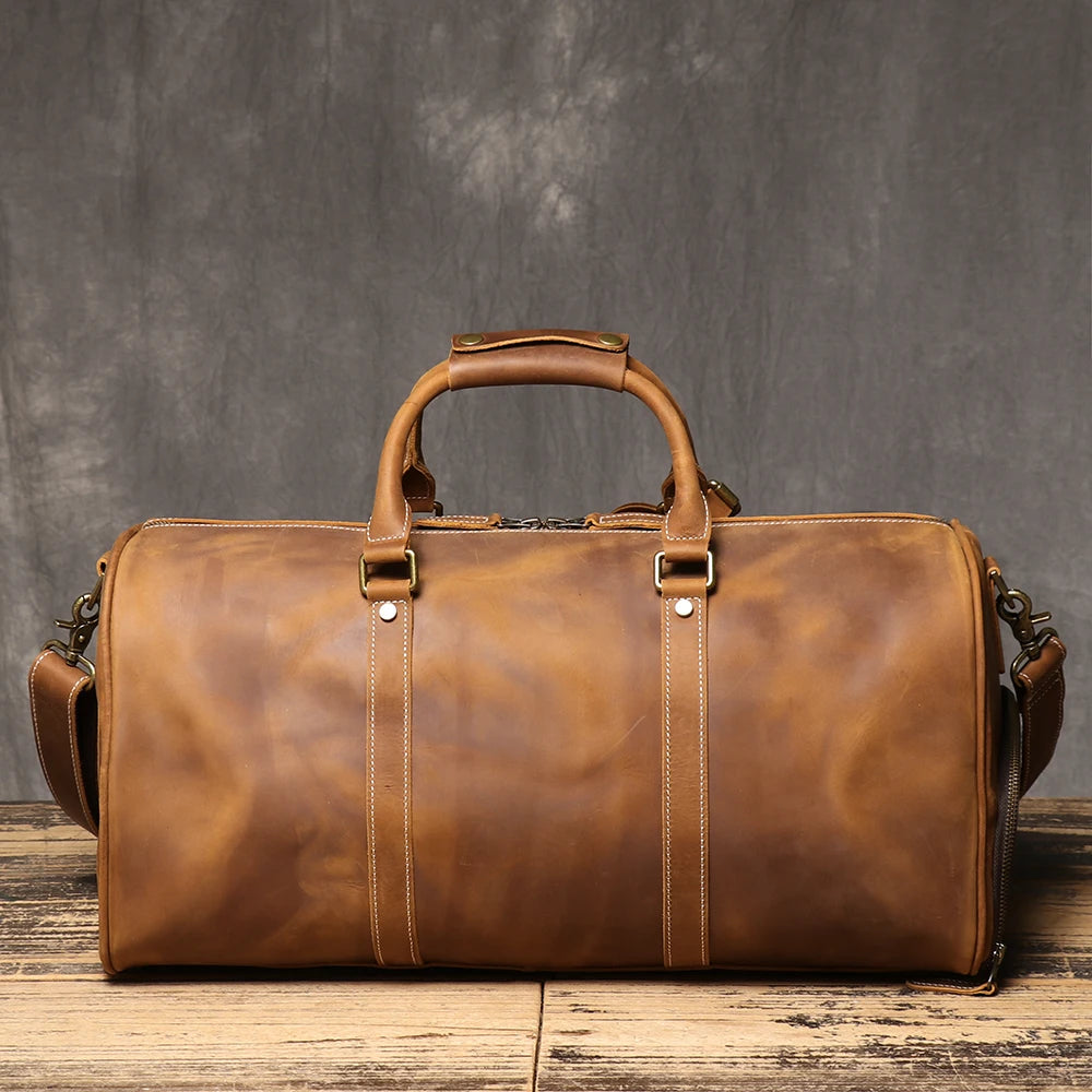 BARREL Cowhide Leather Handbag with Shoe Compartment