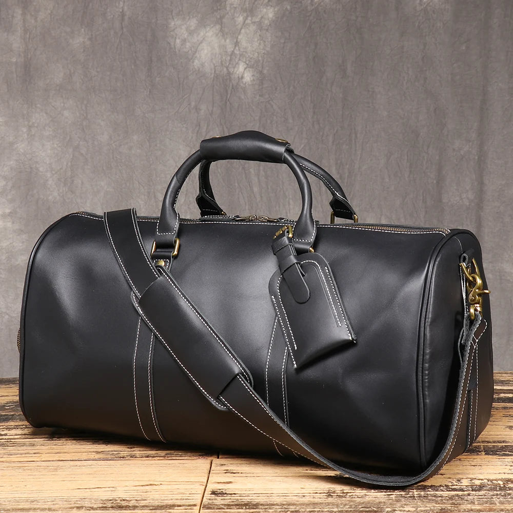 BARREL Cowhide Leather Handbag with Shoe Compartment