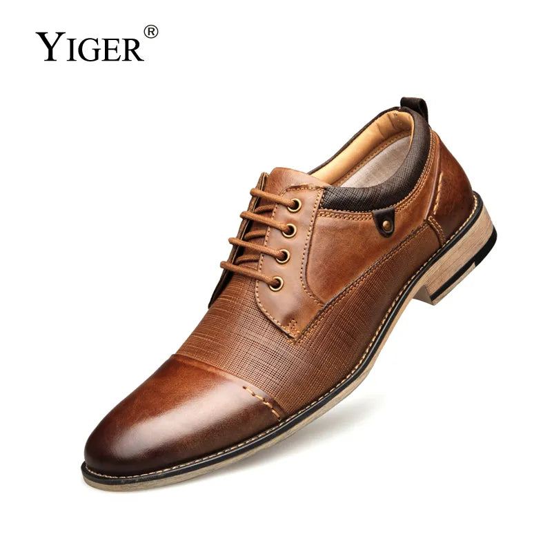 YIGER Men Genuine Leather Dress Shoes